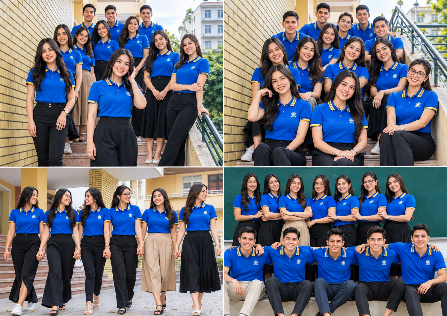 Smiling Students in Blue Uniforms